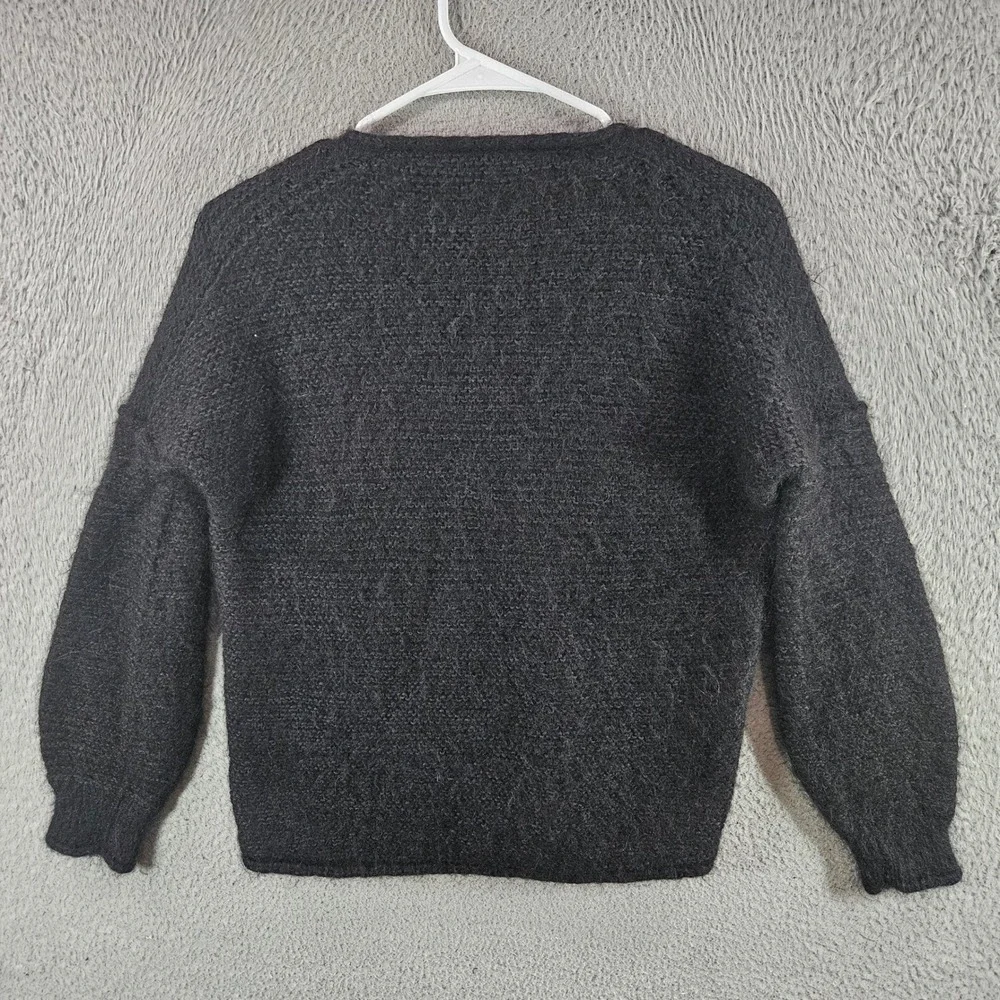 Free People Women Charcoal Gray Alpaca‎ Blend V-Neck Fuzzy Knit Sweater Small
